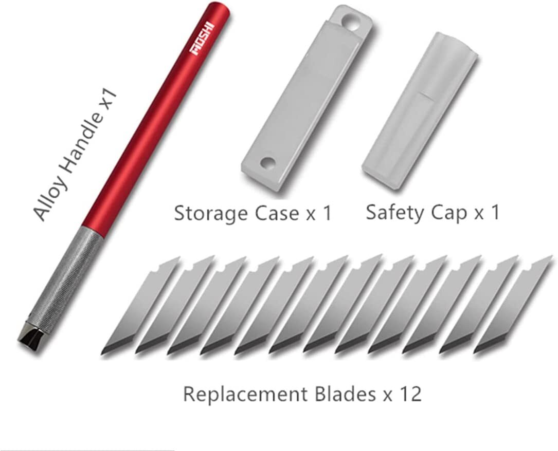 Model Tool Hobby Craft Knife 12 Blades Refills w/ Metal Handle Case Cap