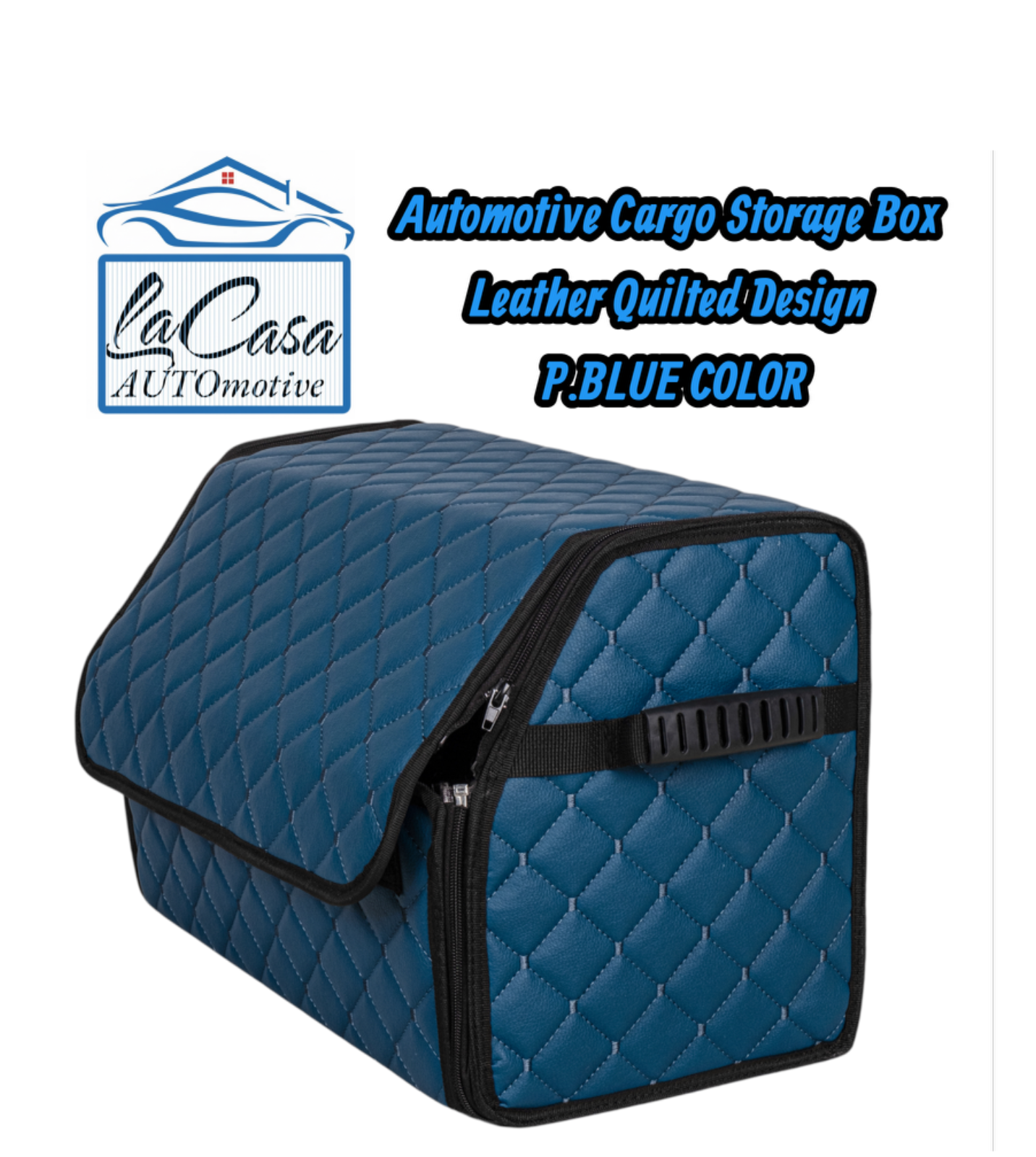 Automotive Cargo Storage Box – Leather Quilted Design(PETROL BLUE COLOR)