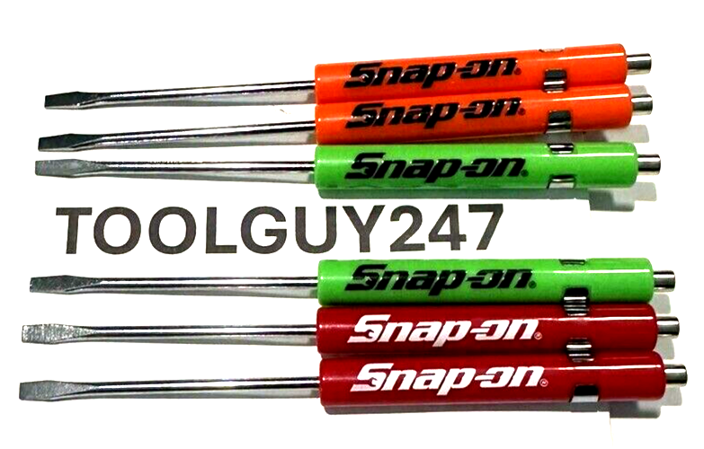 6 SNAP ON TOOLS Pocket Screwdriver, Flat Tip Screwdrivers, MIXED Magnet End NEW