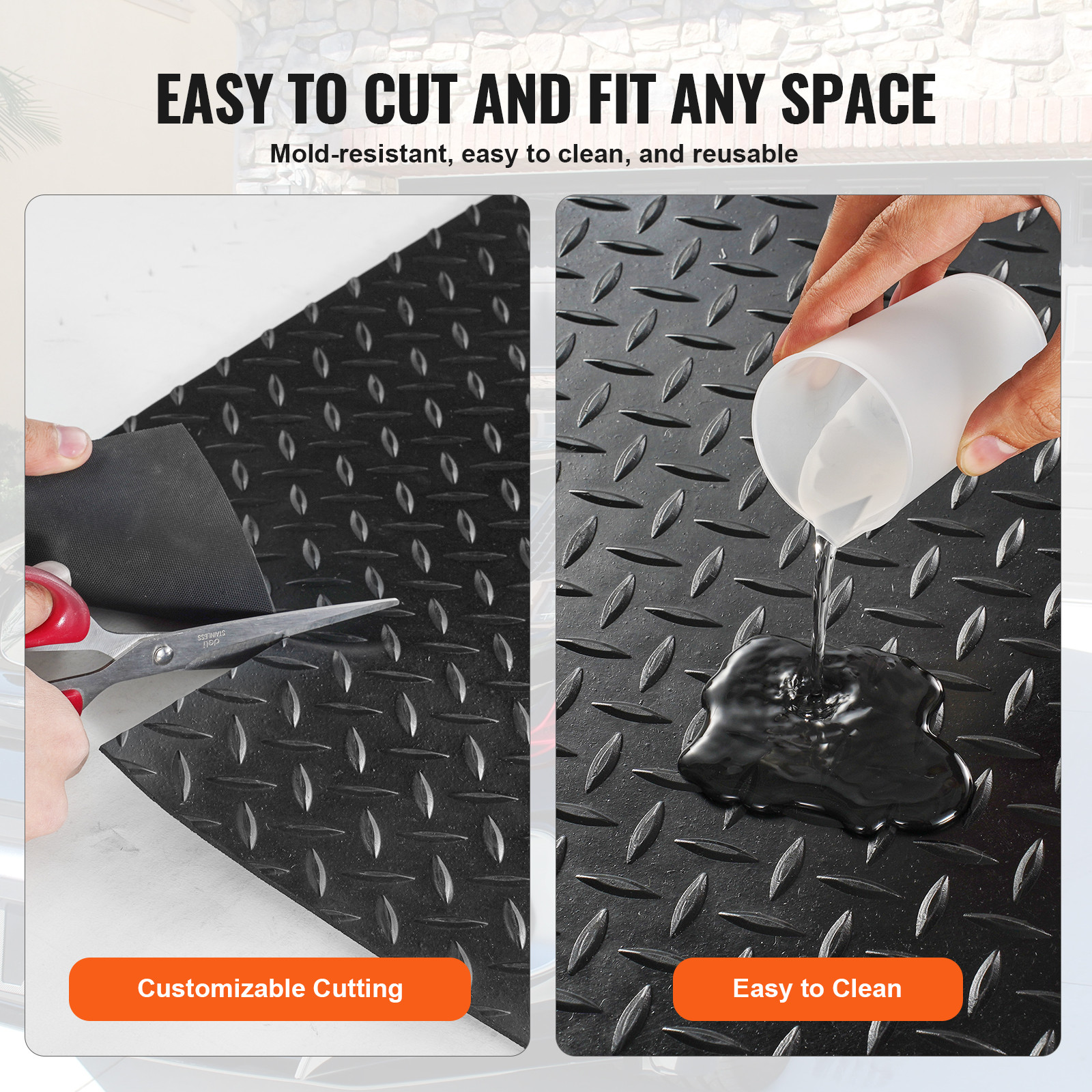 VEVOR Diamond-Plate Rubber Flooring Roll 3mm x 4ft x 15ft Garage Floor Mat SBR - Image 5