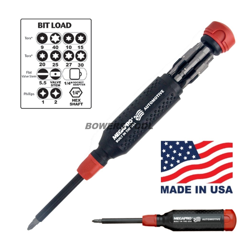 Megapro Automotive Multi Bit Screwdriver Phillips Flat Torx Valve Tool 1/4 Drive - Image 4