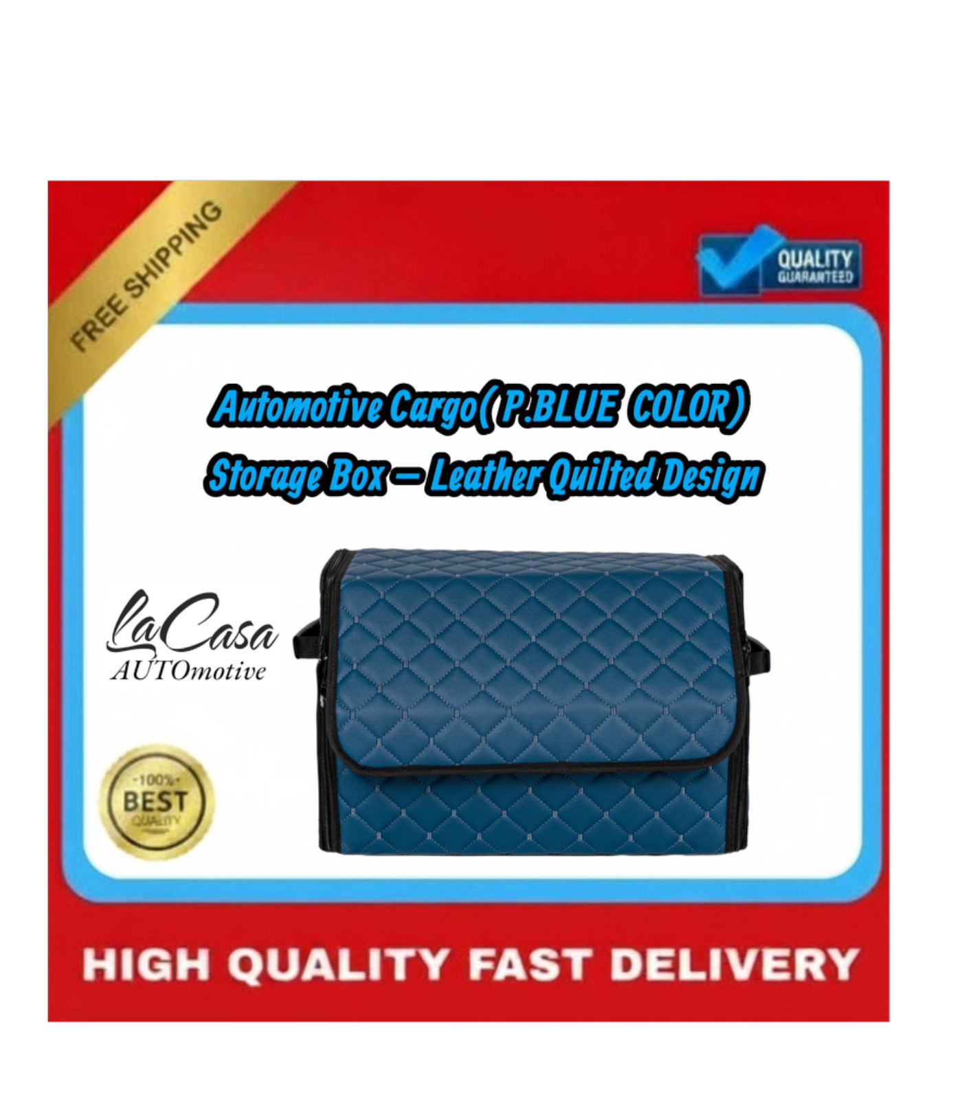 Automotive Cargo Storage Box – Leather Quilted Design(PETROL BLUE COLOR) - Image 4