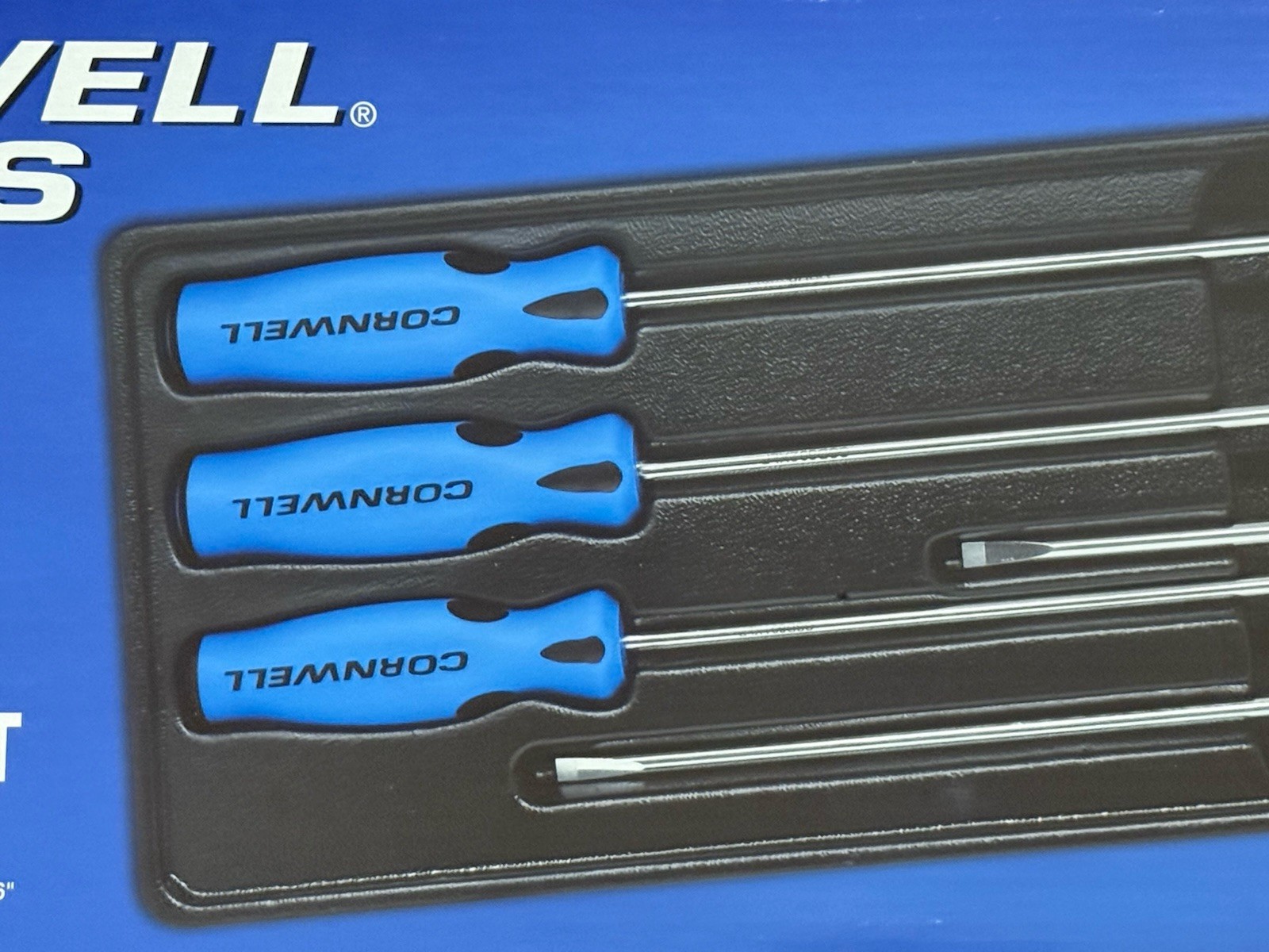NEW Cornwell CSD86CS 6pc BLUE Cabinet Screwdriver Set, (3) Phillips & (3) Flat - Image 3