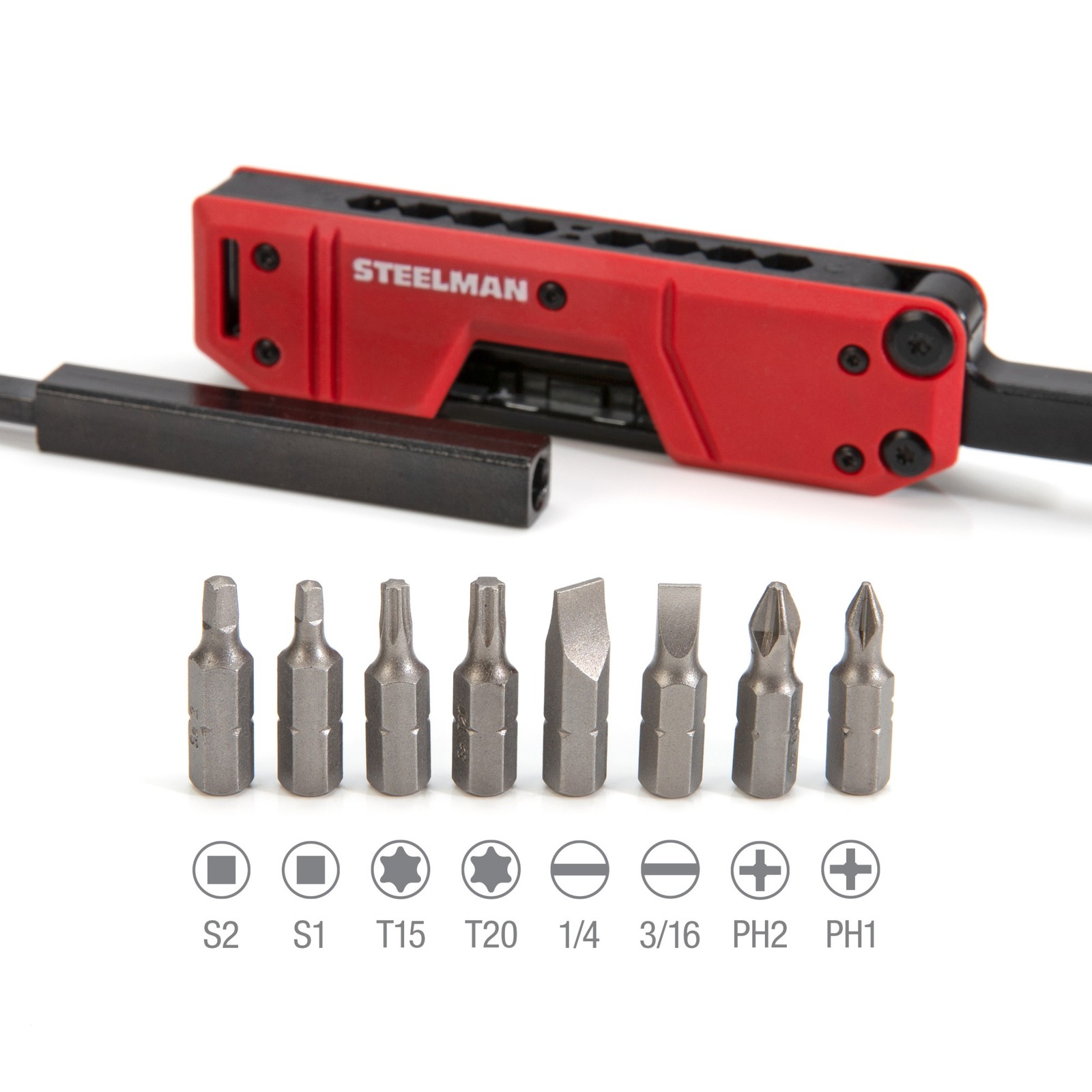 Steelman Folding Pocket Magnetic EDC Screwdriver with 8pc Bit Set, Red 60713 - Image 3