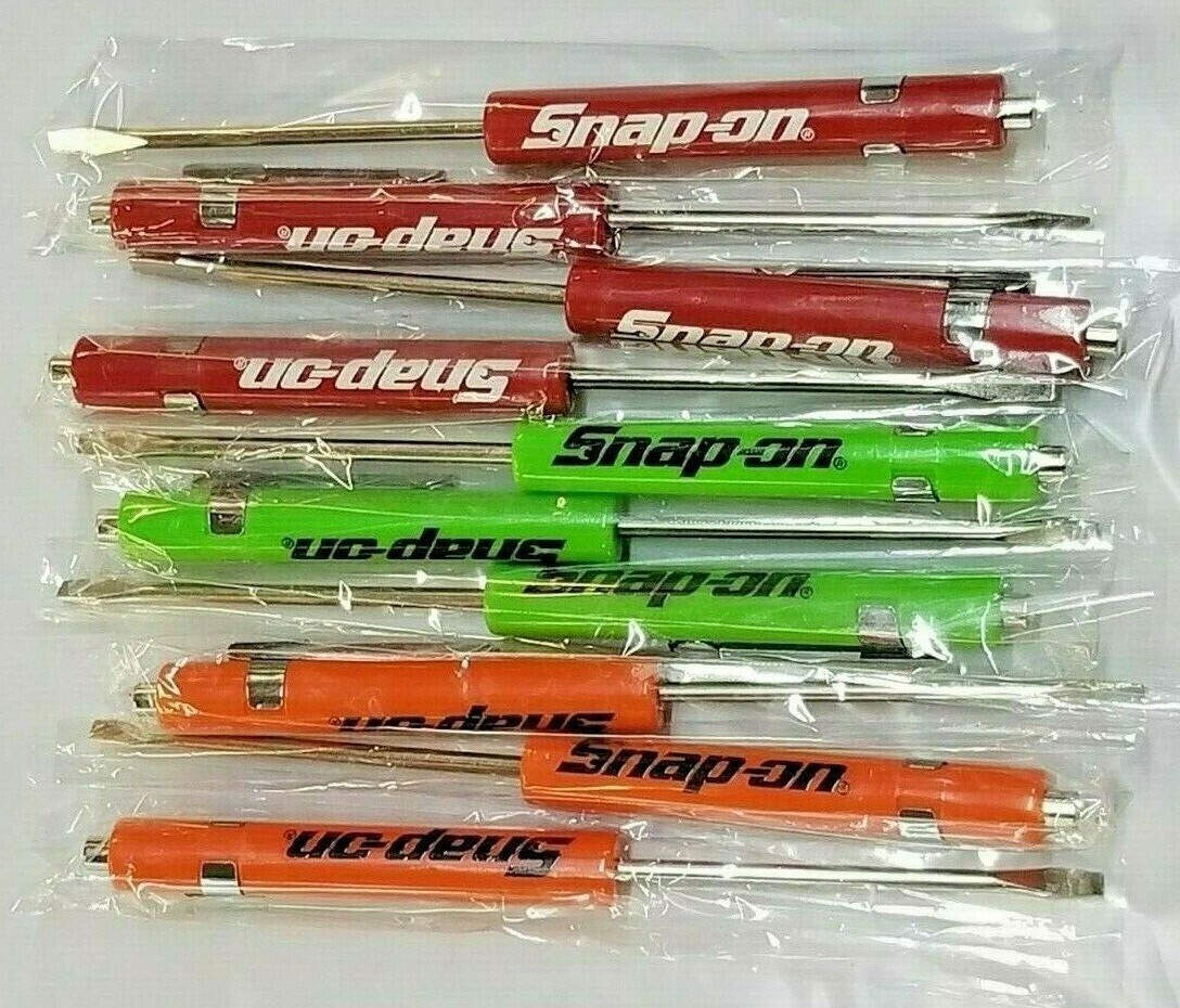 (10)TEN Snap on Pocket Screwdriver Flat Tip Screwdrivers, Magnet End, MIXED .NEW - Image 2