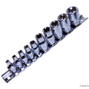 E-TORX SOCKET SET – female torx, star socket bits, reverse torx, automotive tool