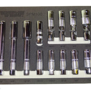SPARK PLUG SOCKET SET – 13-pc, automotive mechanic tool, extra deep, universal