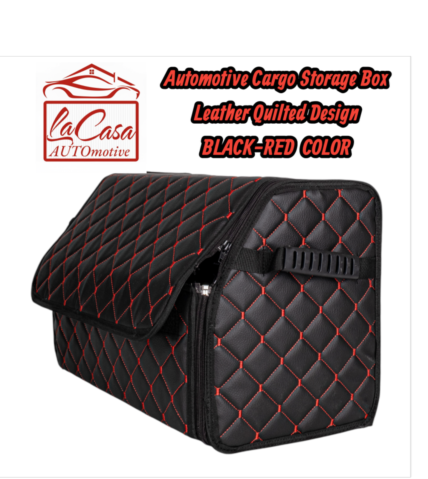 Automotive Cargo Storage Box – Leather Quilted Design(BLACK-RED COLOR)
