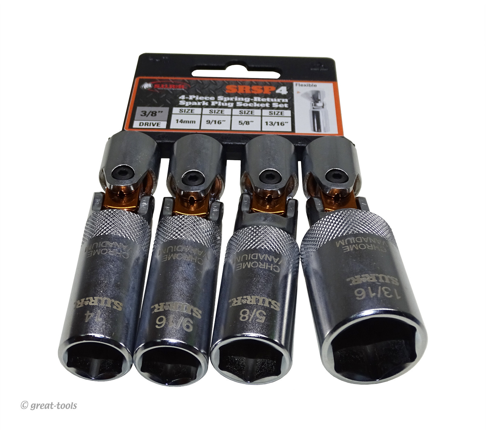 SPRING RETURN SPARK PLUG SOCKETS – 4-pc socket set – automotive hand tools