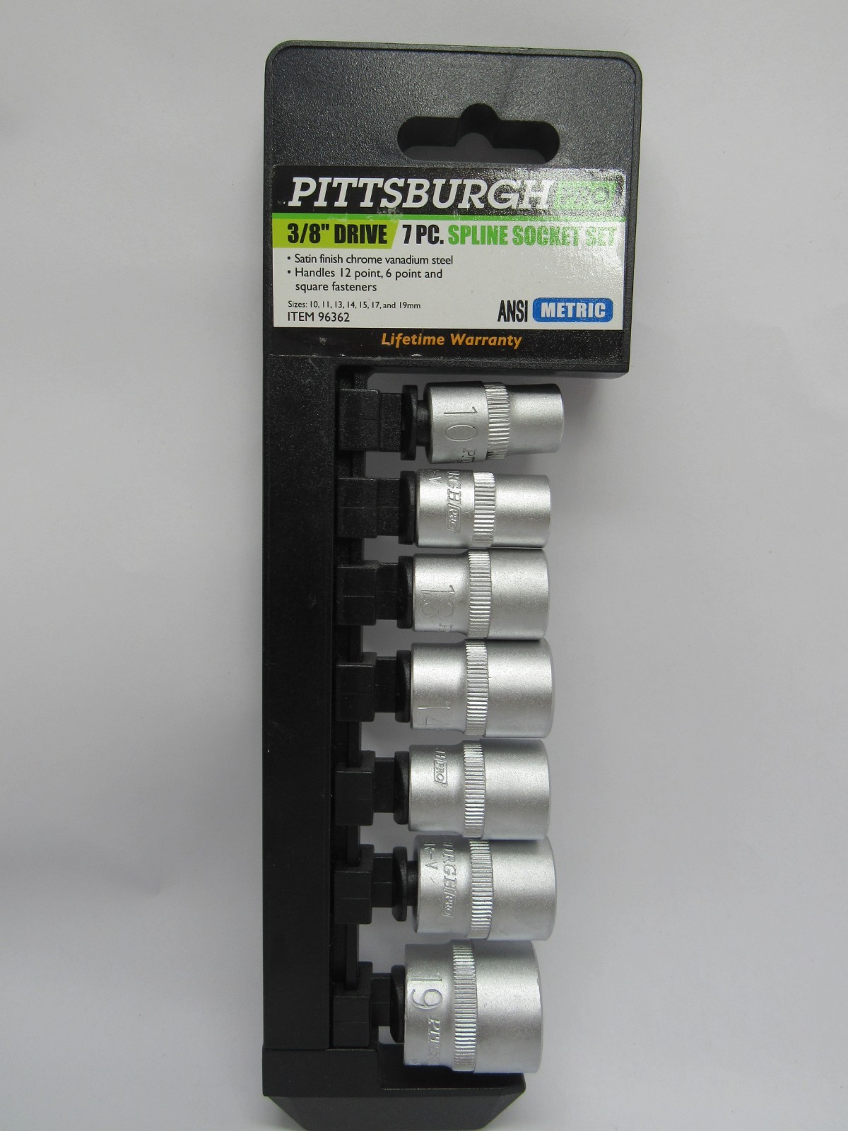 Pittsburgh Pro 3/8" drive. 7pc spline socket Set 12 point 6 point & square faste