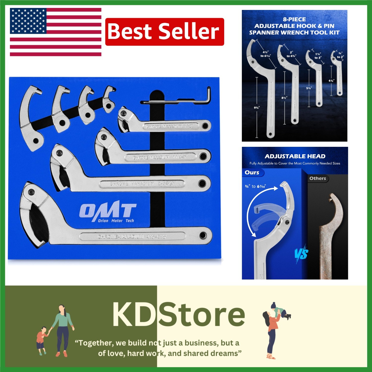8-Piece Adjustable Pin Spanner Wrench Tool Set for Automotive, Plumbing, and ...