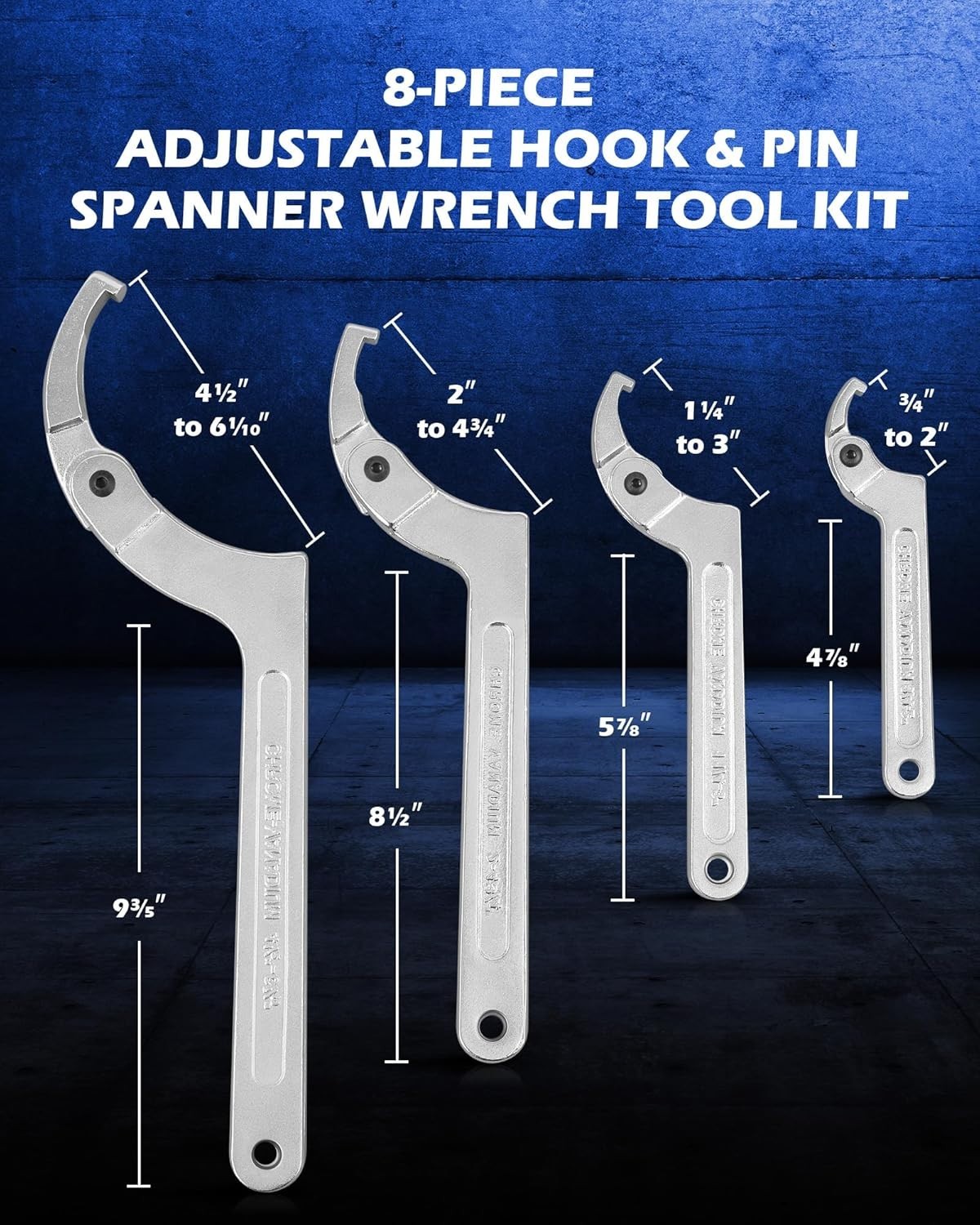 8-Piece Adjustable Pin Spanner Wrench Tool Set for Automotive, Plumbing, and ... - Image 4