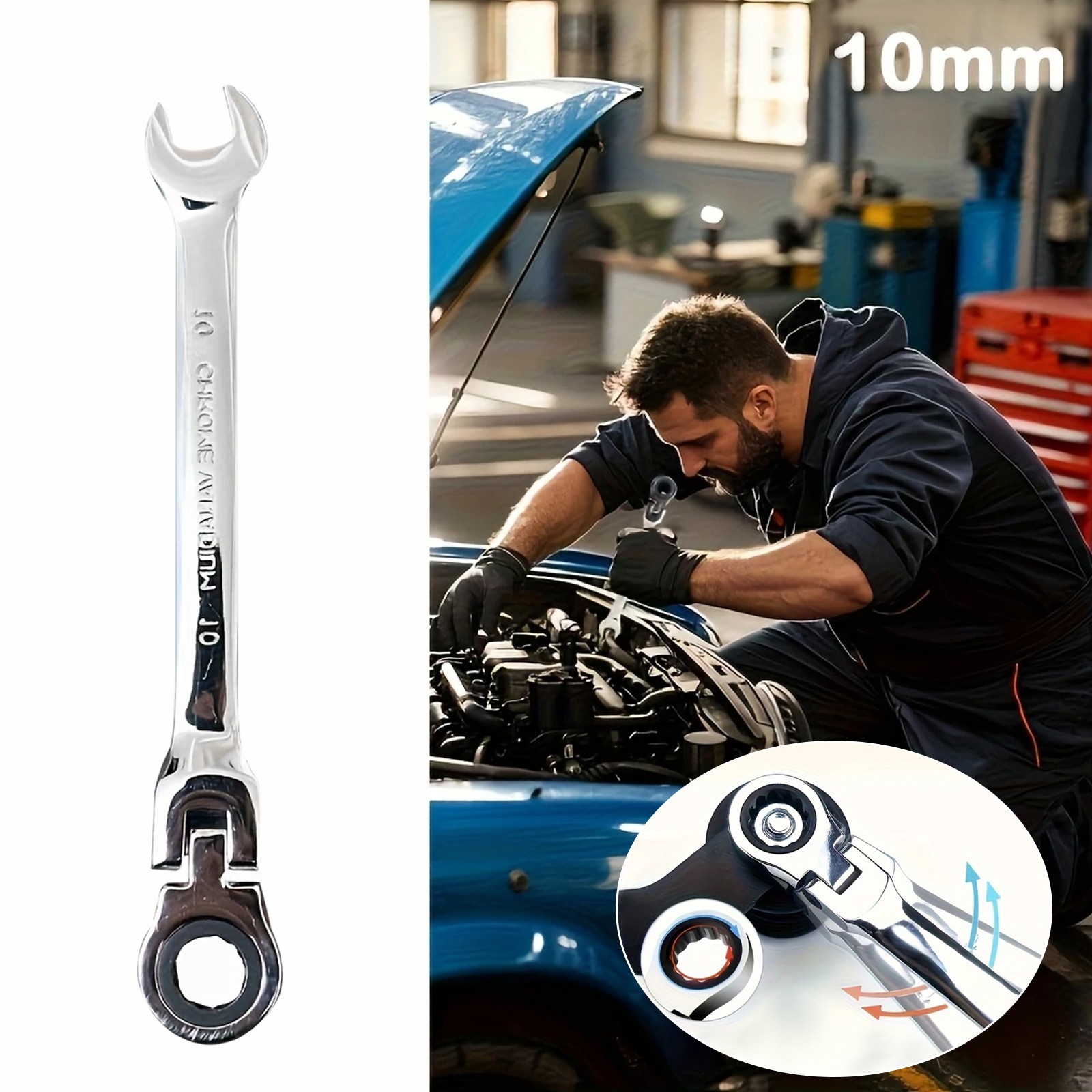 10mm Multi-Function Ratchet Wrench - Suitable for Automotive and Home Repair