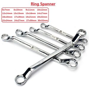 6mm-32mm Deep Offset Bi-Hex Swan Neck Ring Spanner Wrench Set Automotive Tool