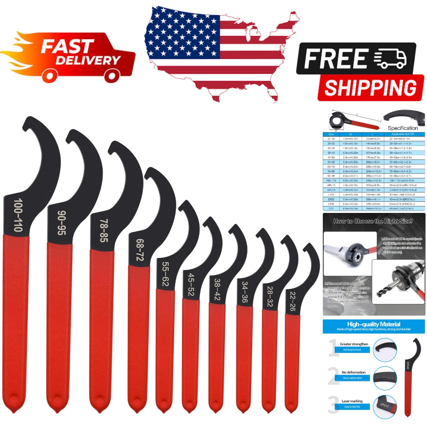 Versatile 10-Piece Spanner Wrench Set - Perfect for Automotive & Bicycle Repairs
