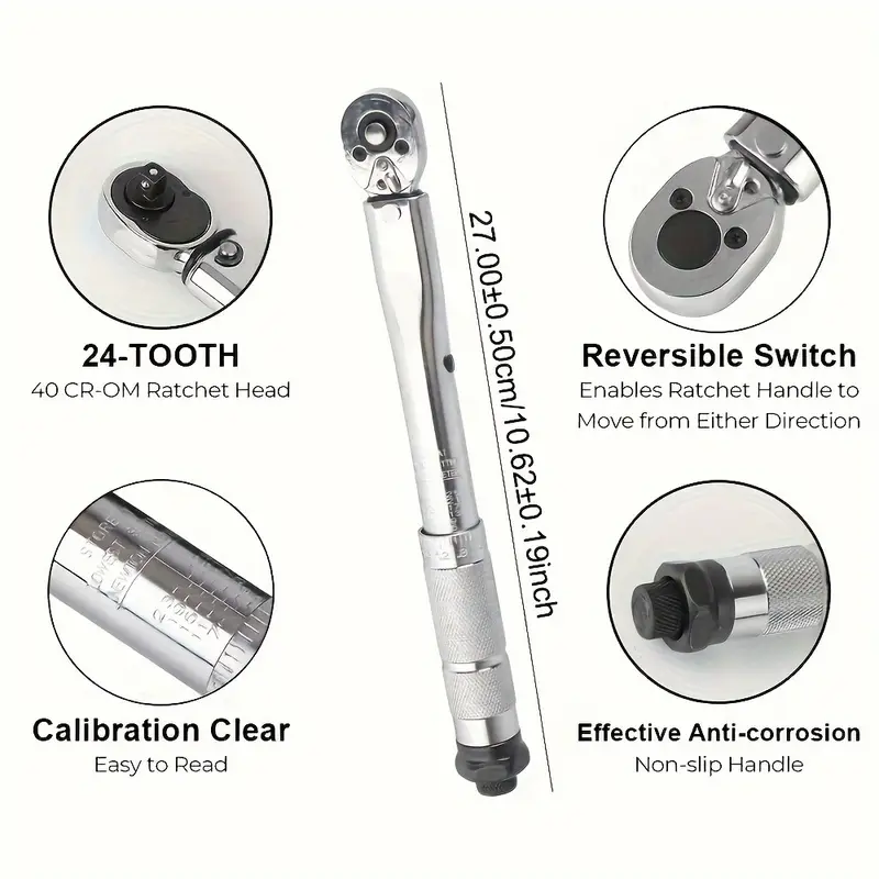 Adjustable 5-25NM -1/4 '' Drive Torque Wrench Automotive Bicycle Repair Kit - Image 2
