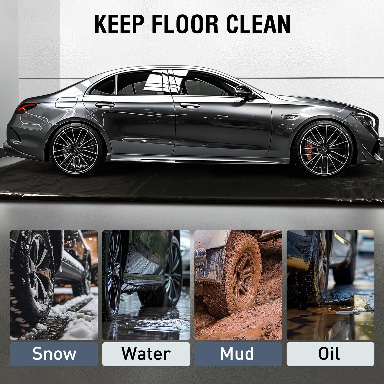 Huatean Home Garage Floor Mat, (8'6" x 16") Under Car Waterproof Containment - Image 3
