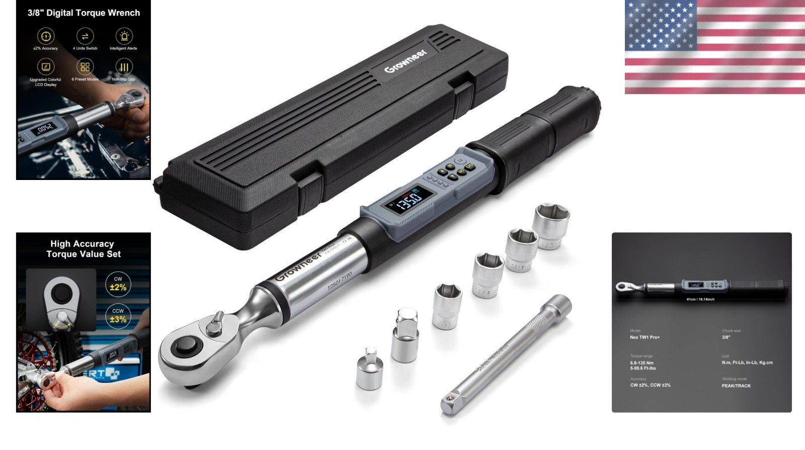 Digital Torque Wrench 6.8-135 Nm 3/8 Inch Drive LED Buzzer Auto Repair Tools - Image 2