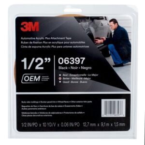 3M 06397 Automotive Acrylic Plus Attachment Tape, 1/2 in x 10 yds, Black
