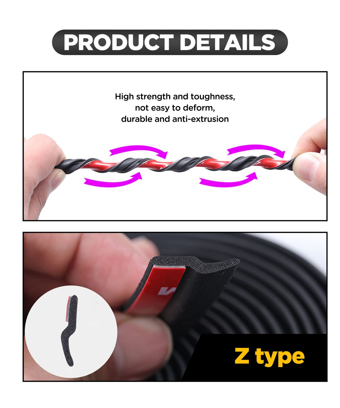 Z-Shape Automotive Weather Seal, 13Ft Car Windshield & Door Seal, Self-Adhesive - Image 5