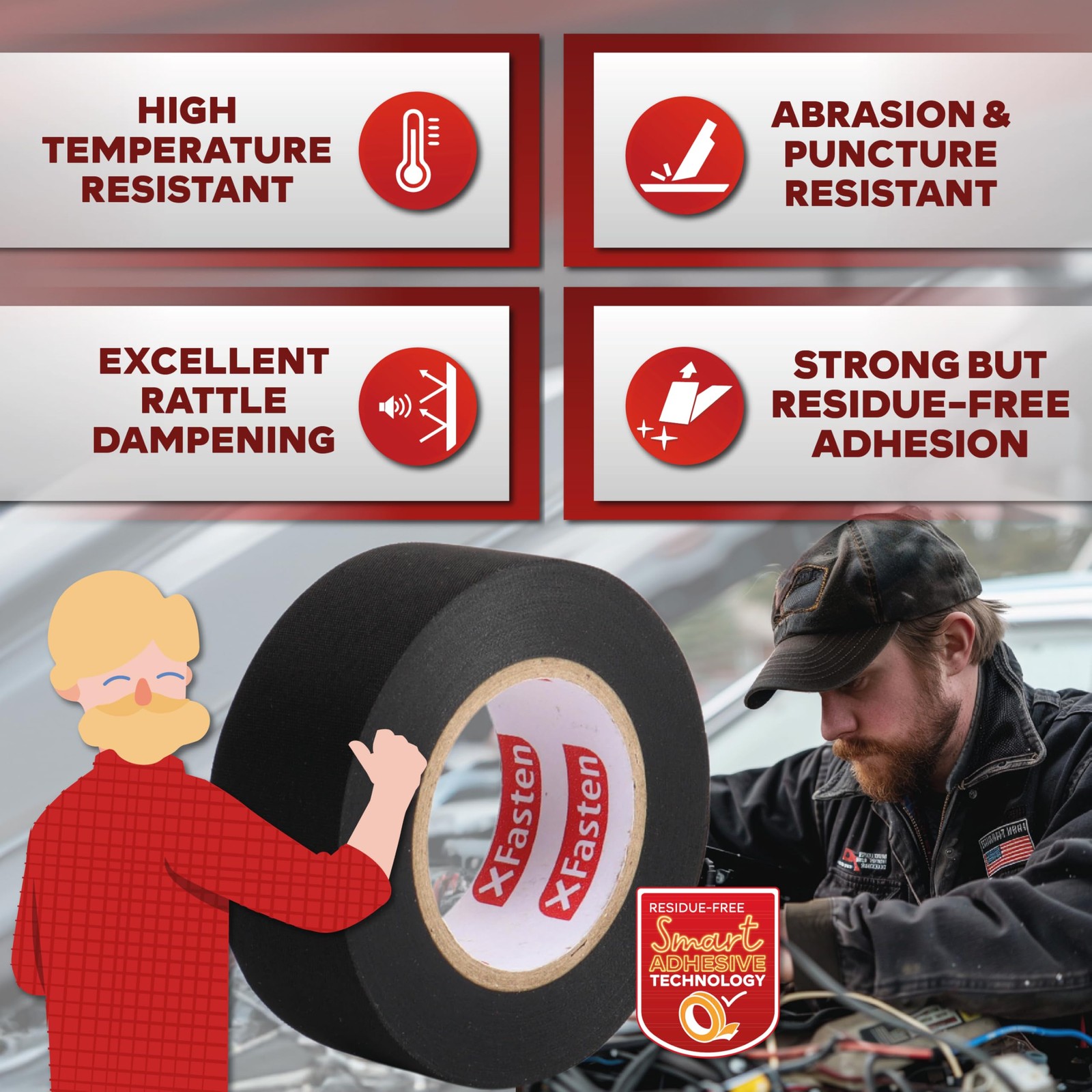 3/4-Inch Self-Adhesive Electrical Tape for Automotive Wiring 10-Pack - Image 2