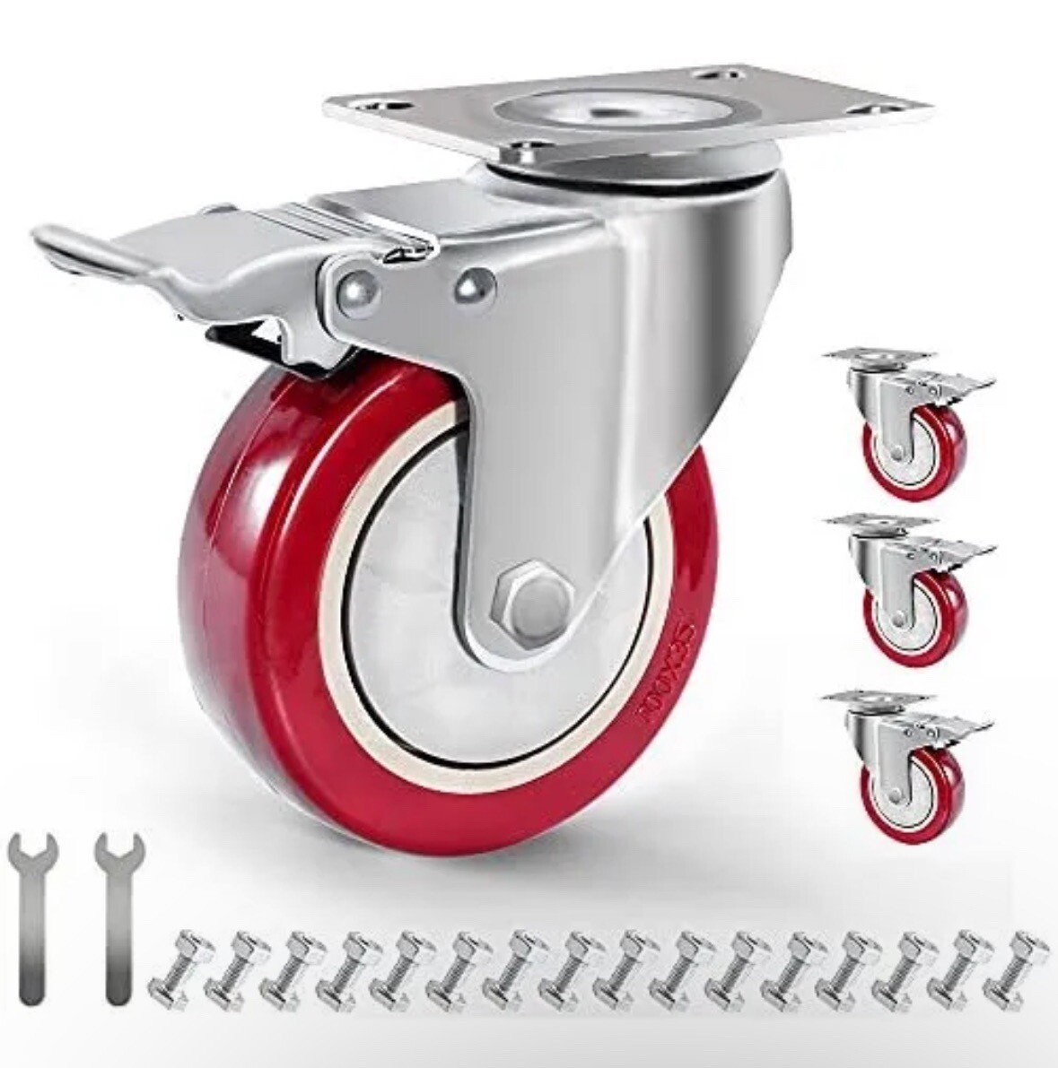 4" Plate Caster Wheels Set of 4 1800LB with Screw Safety Dual Locking and