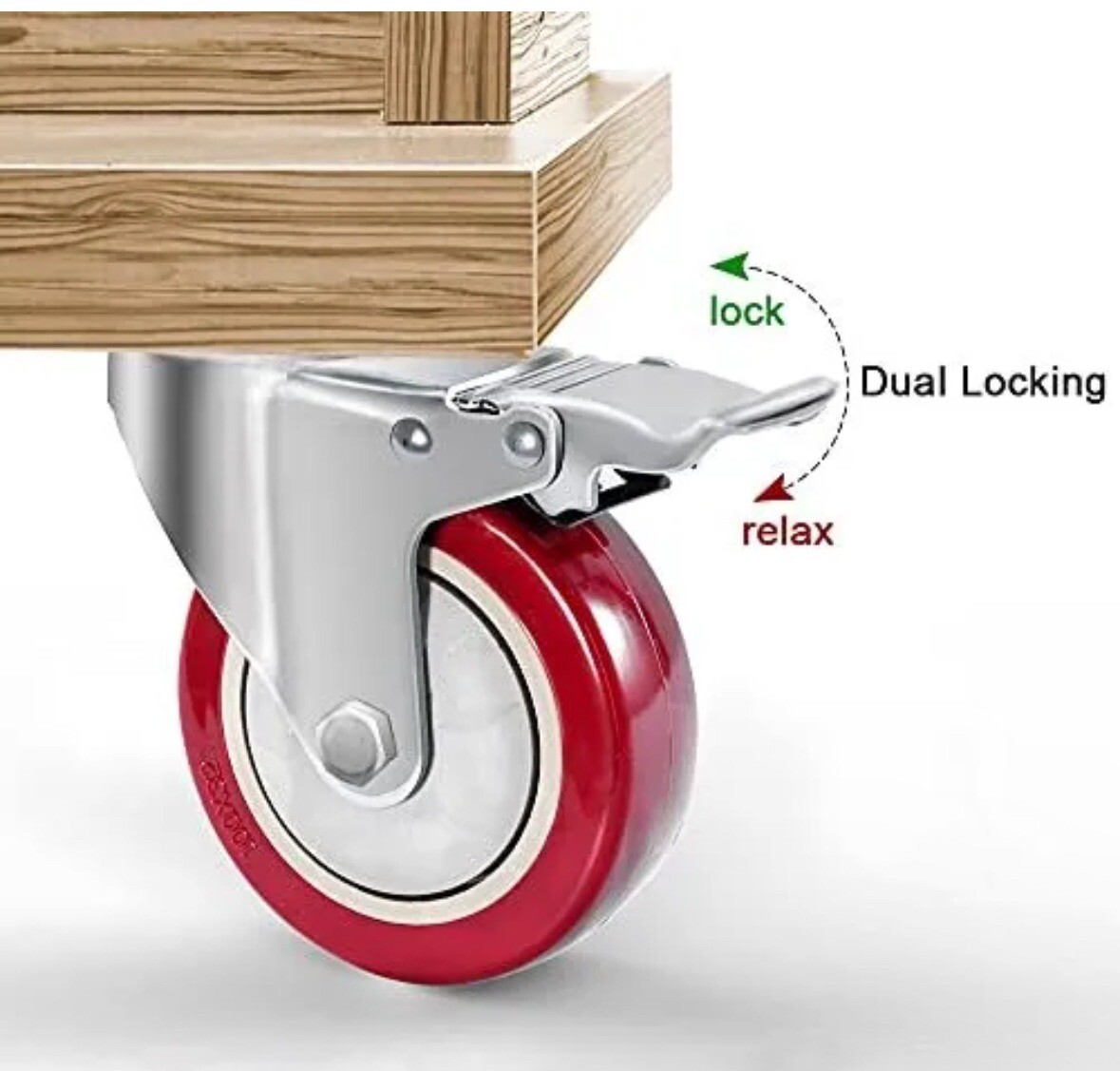 4" Plate Caster Wheels Set of 4 1800LB with Screw Safety Dual Locking and - Image 3