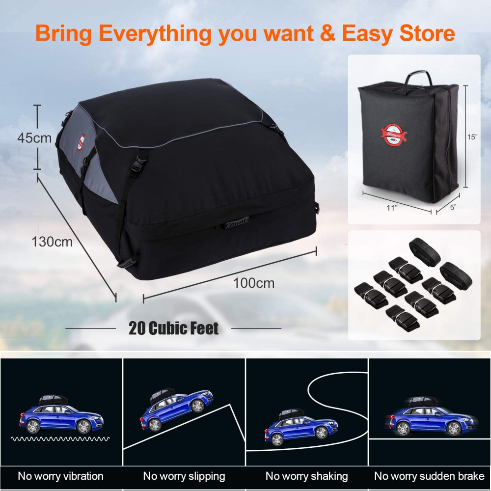 Car Roof Bag Cargo Carrier 20 Cubic Feet Waterproof Rooftop Cargo Carrier Bag US - Image 4