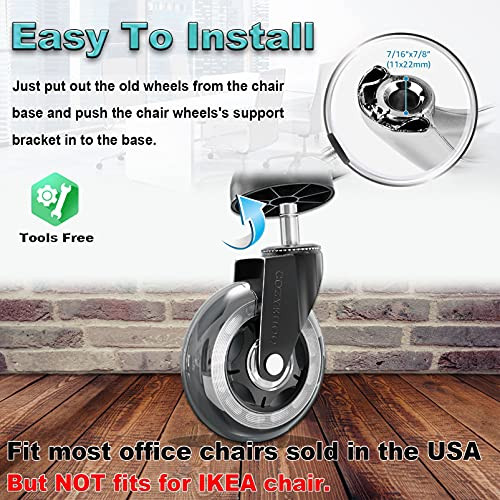 Office Chair Wheels, Heavy-Duty Caster Wheels 3 Inch, Replacement Wheels for - Image 2