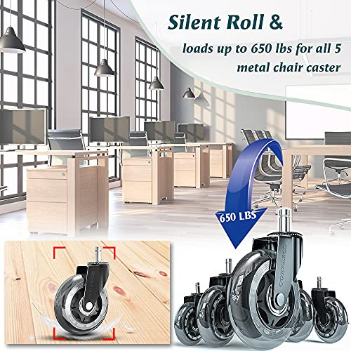 Office Chair Wheels, Heavy-Duty Caster Wheels 3 Inch, Replacement Wheels for - Image 4