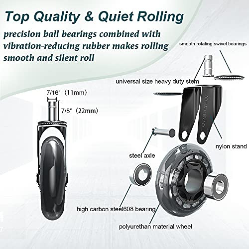 Office Chair Wheels, Heavy-Duty Caster Wheels 3 Inch, Replacement Wheels for - Image 5