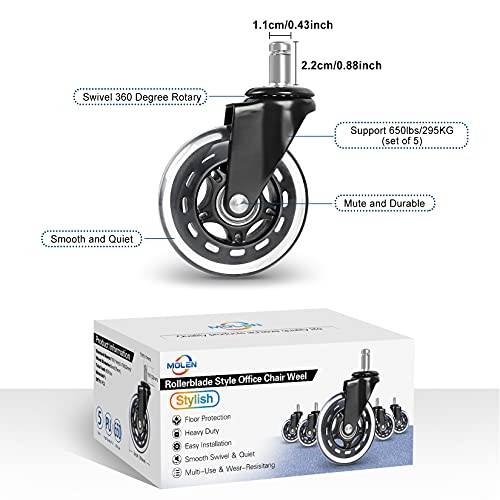 Office Chair Caster Wheels Replacement, Heavy Duty Casters Safe for All - Image 2