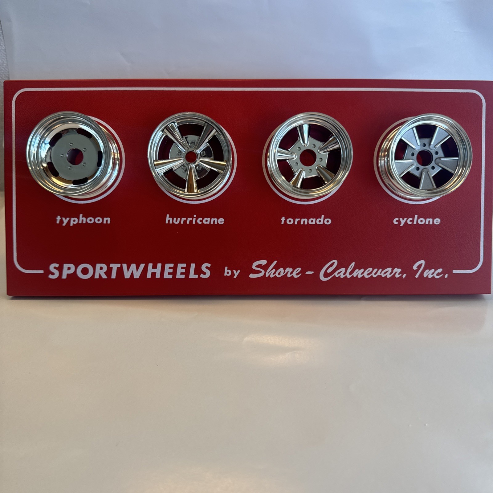 Vintage 1960 SPORTSWHEELS Display - Typhoon, Hurricane, Tornado, Cyclone Wheels