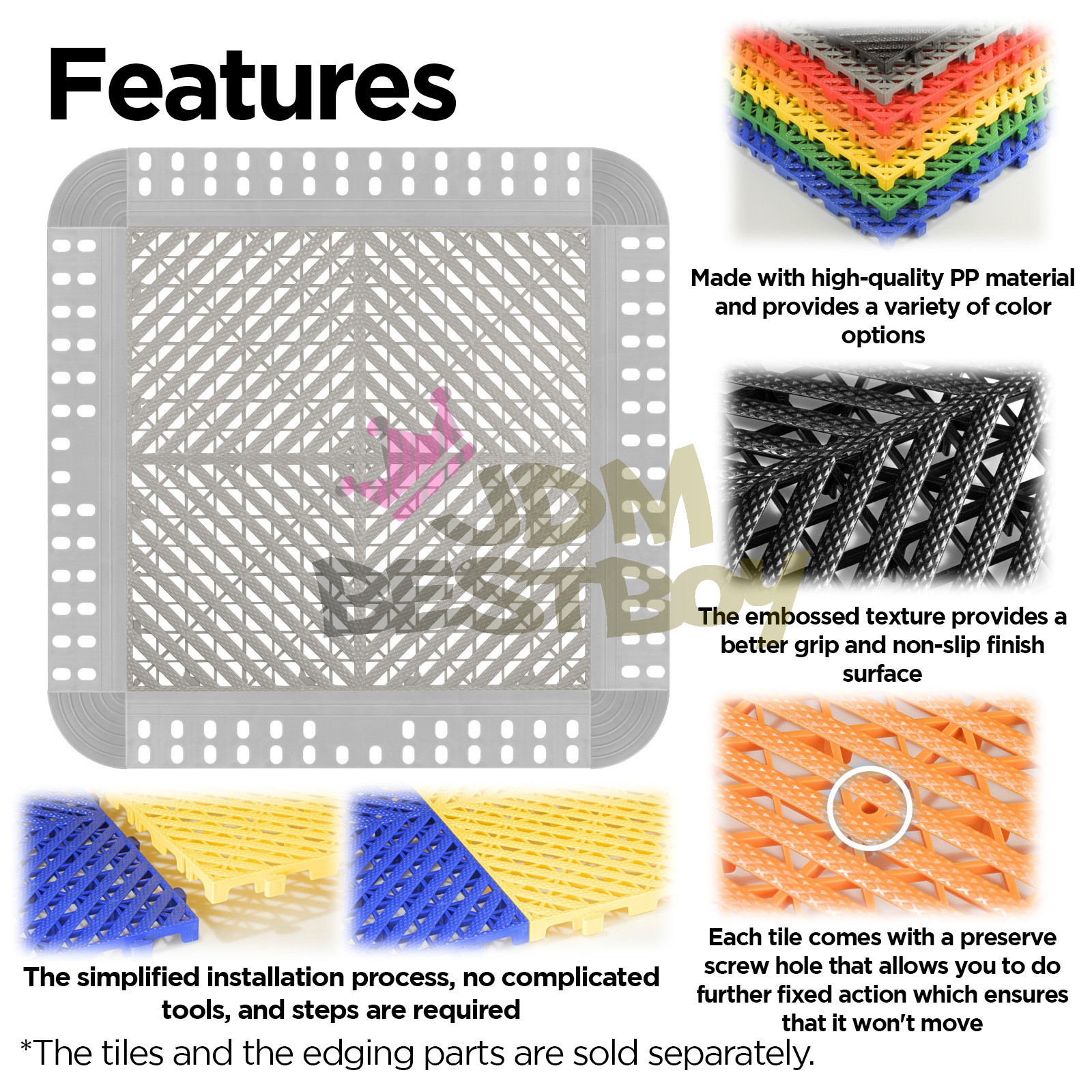 Garage Floor Mat Tile Interlocking Perforated Flooring Rubber Basement Auto Shop - Image 4