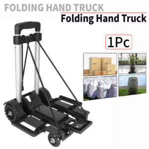 Black Heavy Duty Folding Hand Truck Trolley 35KG Aluminum Alloy Portable 4 Wheel