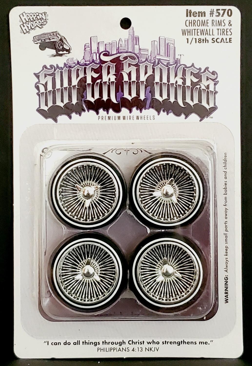 1/18 SUPER SPOKES Chrome LOWRIDER SMOOTH Style 3 Prong K/O Rim & LOW PRO WW Tire - Image 5
