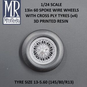 13in 60-Spoke Wire Wheels and Tyres (x4) 1/24 Scale Resin - MiniRetro