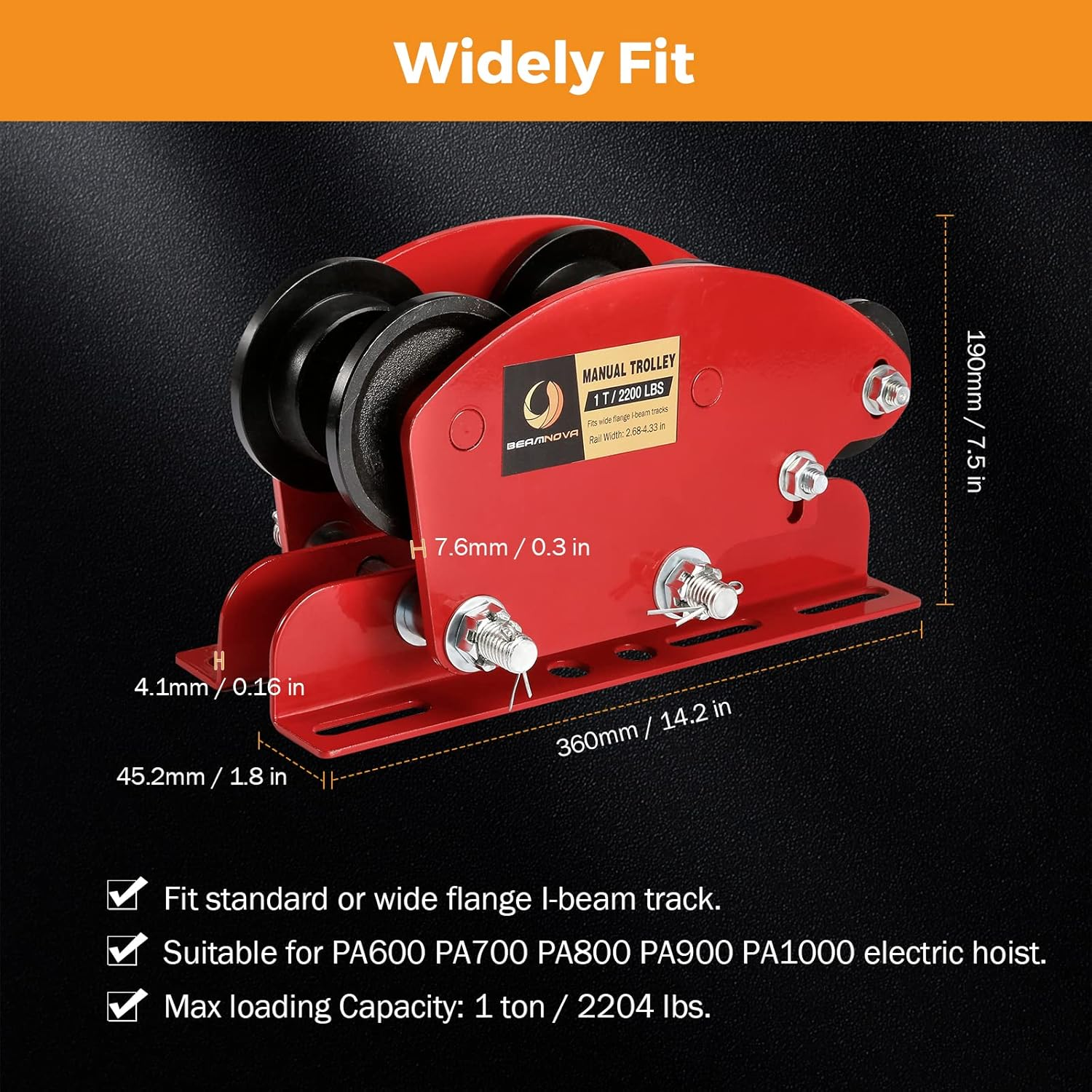 Manual Trolley for I-Beam 1 Ton Push Geared Overhead for PA600 PA700 PA800 PA900 - Image 5