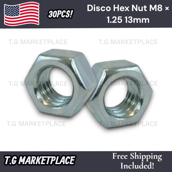 30* Disco Automotive 865PK M8-1.25 Hex Nut 13mm Hex Bright Zinc Class 8 Metric