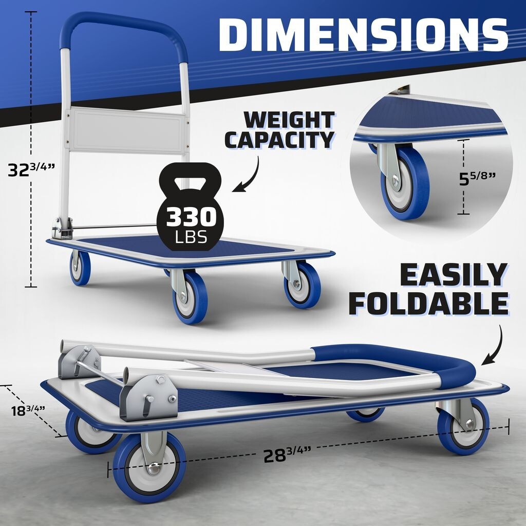 Folding Hand Truck Dolly Cart with Wheels Luggage Cart Trolley Moving 330lbs - Image 3