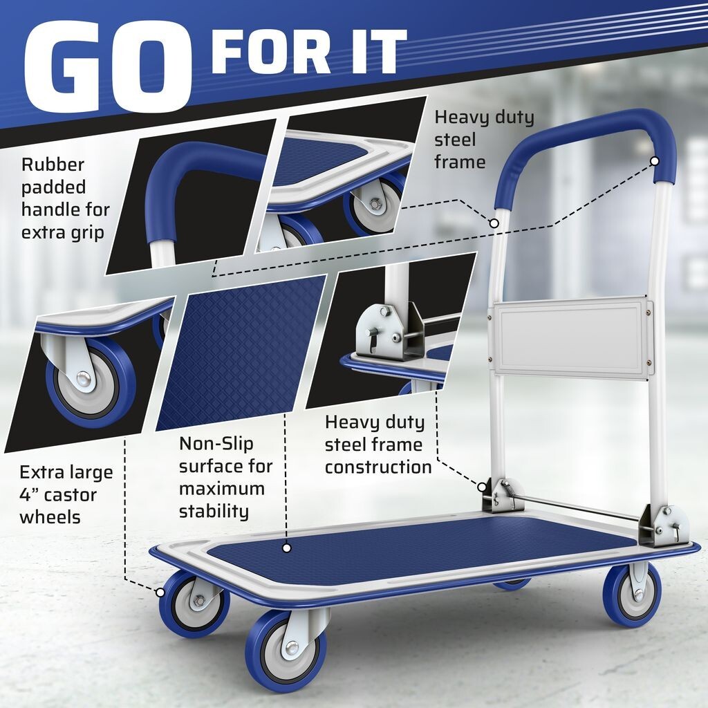 Folding Hand Truck Dolly Cart with Wheels Luggage Cart Trolley Moving 330lbs - Image 4