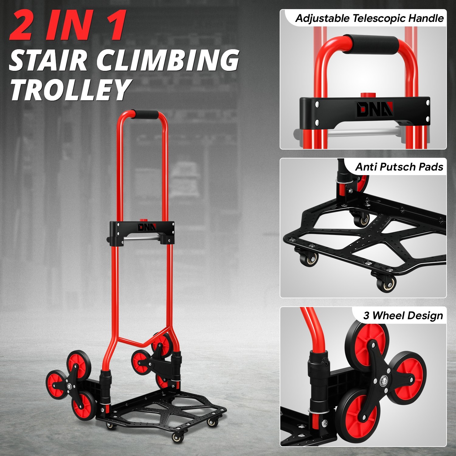 2-IN-1 176lbs Heavy Duty Folding Stair Climber Hand Truck Luggage Trolley Cart - Image 2