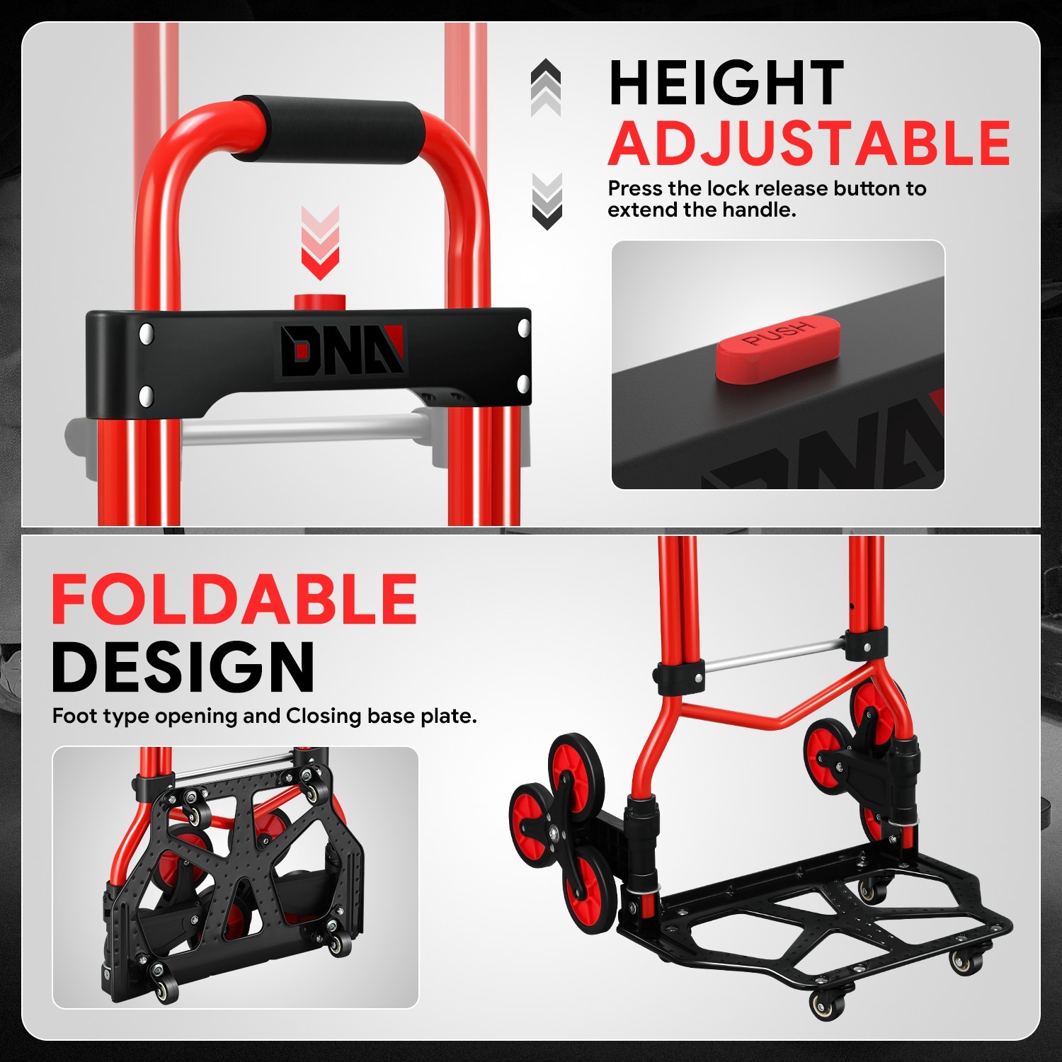 2-IN-1 176lbs Heavy Duty Folding Stair Climber Hand Truck Luggage Trolley Cart - Image 3