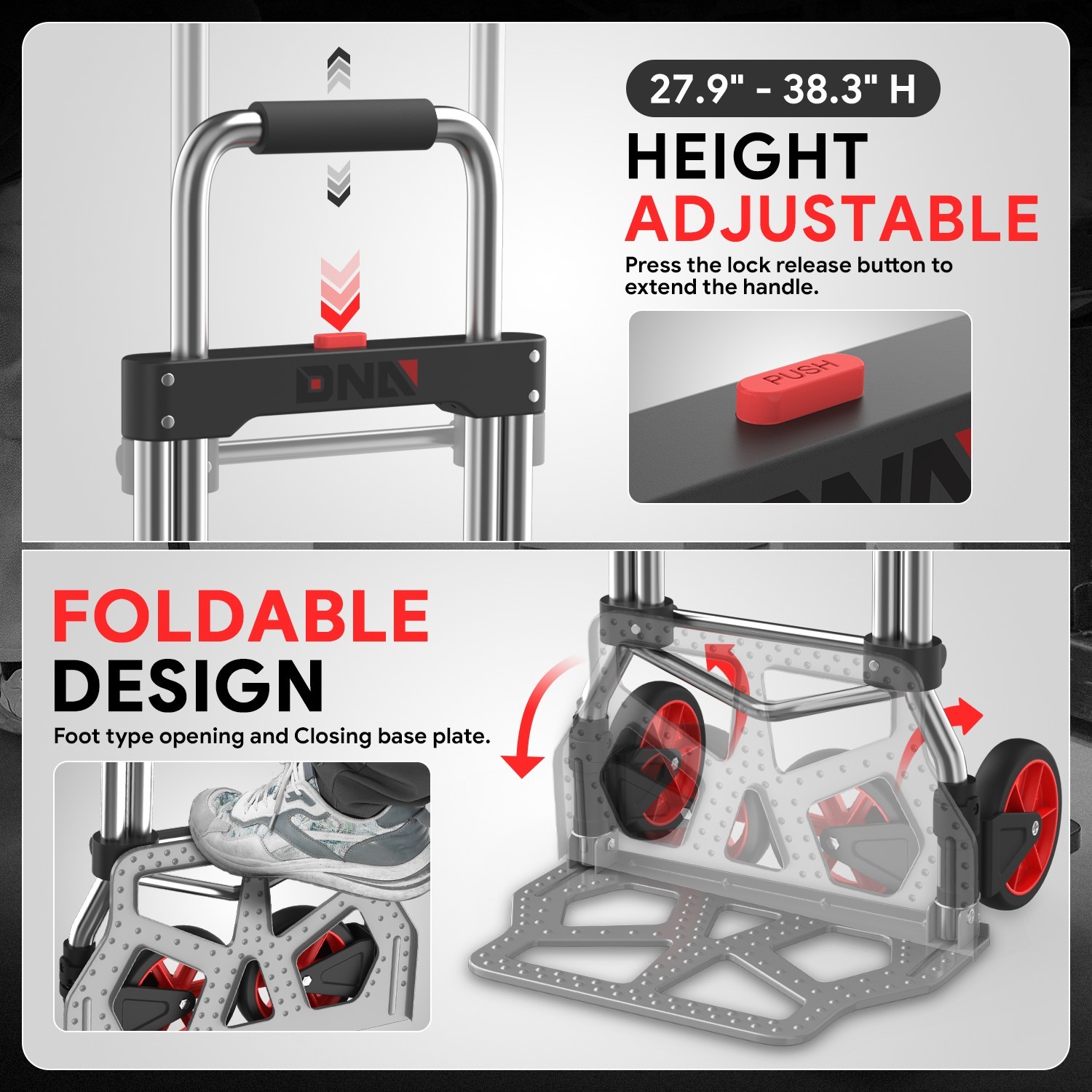 220 lbs Cart Folding Dolly Collapsible Trolley Push Hand Truck Moving Warehouse - Image 3