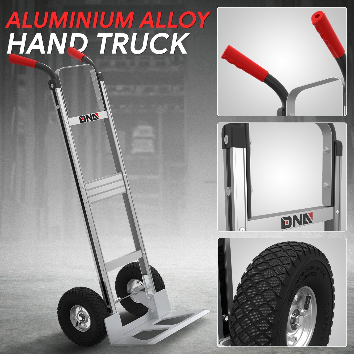 550 lbs Heavy Duty Aluminum Hand Truck Luggage Trolley Cart w/ Pneumatic Tires - Image 2