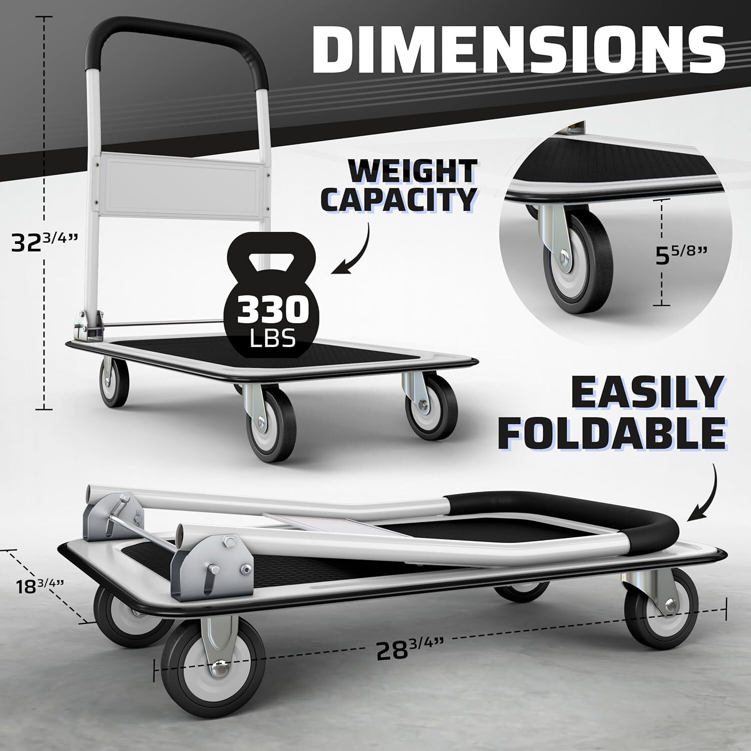 Folding Hand Truck Dolly Cart - 330lbs Capacity Luggage Trolley in White - Image 2