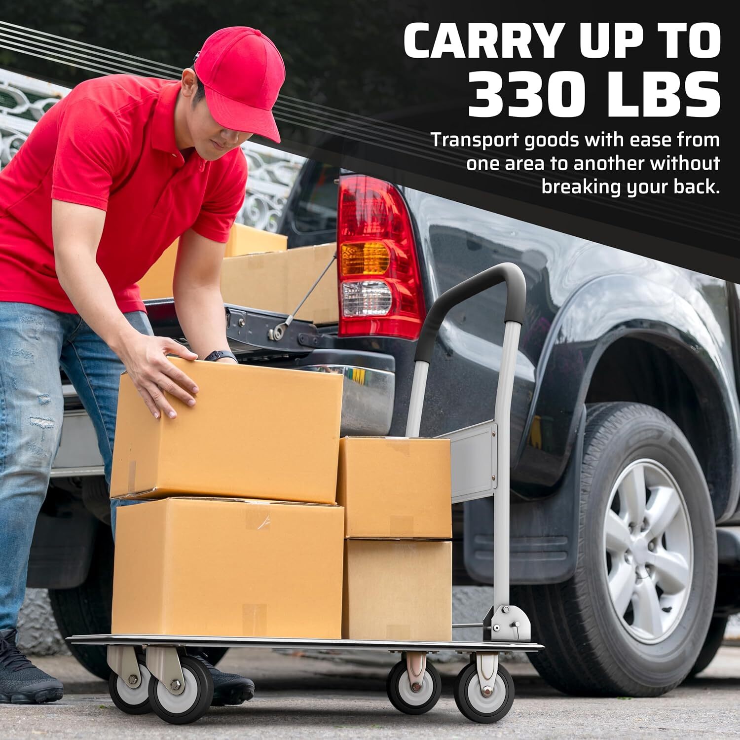 Folding Hand Truck Dolly Cart - 330lbs Capacity Luggage Trolley in White - Image 4