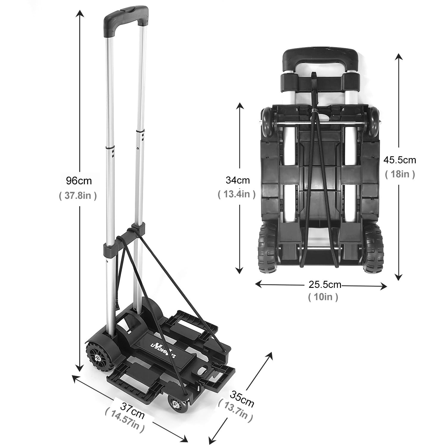 Folding Hand Truck Lightweight Trolley Small Utility Dolly Cart 4 Wheels Black - Image 2