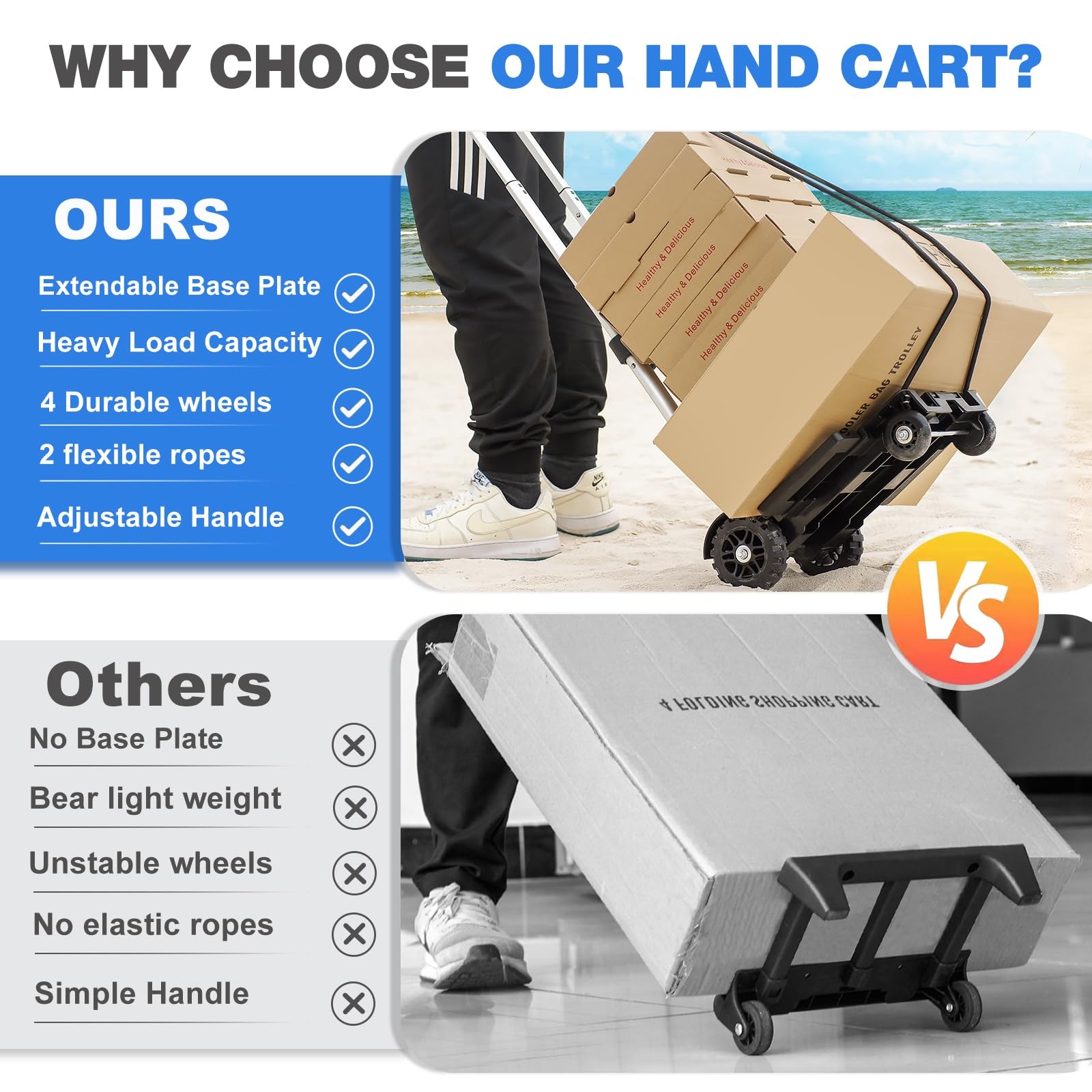 Folding Hand Truck Lightweight Trolley Small Utility Dolly Cart 4 Wheels Black - Image 3
