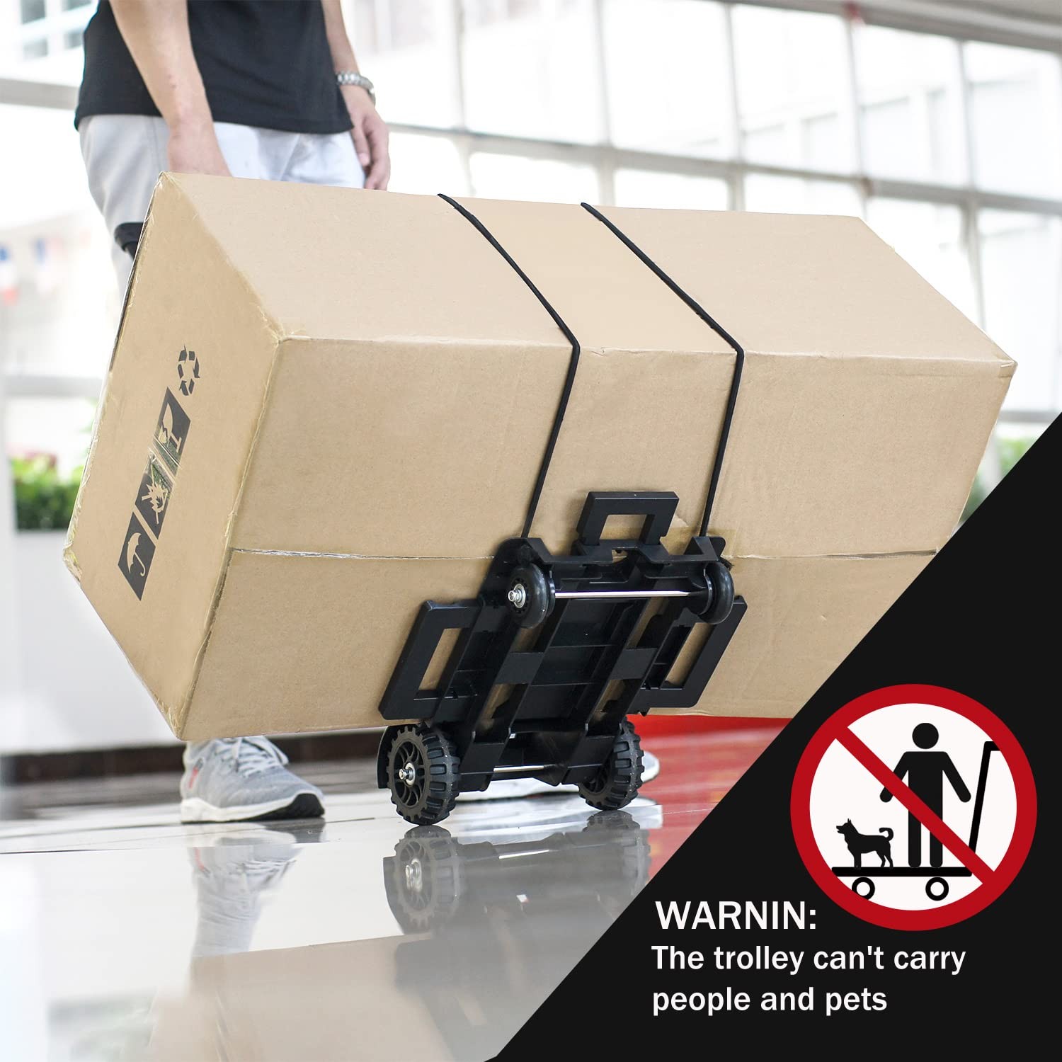 Folding Hand Truck Lightweight Trolley Small Utility Dolly Cart 4 Wheels Black - Image 5
